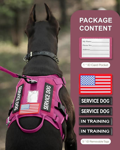 FAYOGOO Tactical Dog Harness for Large Dogs - Dog Harness Escape Proof with Handle - No Pull Military Service Dog Vest with Removable Patches for Walking,Training (Fuchsia, M(Chest:22-27"))