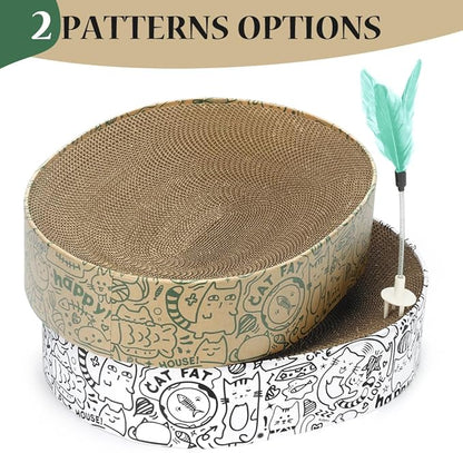 Cat Scratcher Cardboard 2in1 Oval Cat Scratcher Bed for Indoor Cats Cat Scratch Pad Bowl with Scratching Toy Corrugated Lounge Bed&Furniture Protector &Training Toy XL（Green）