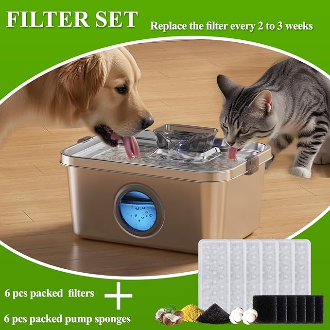 PETIMI Accessories Set (Replacement Filter & Water Pump Sponge) for Pet Water Fountain- 6 pcs Packed Filters and 6 pcs Packed Sponges, Fits PETIMI 2 Gallons and 3 Gallons Pet Fountain Series