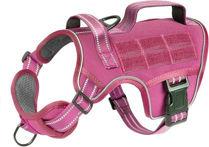 Small Dog Harness, Heavy Duty Tactical No Pull Dog Harness, No Choke, Easy On and Off Pet Vest with Molle System, Adjustable Reflective Dog Vest with Breathable Padded for Walking Hiking Training
