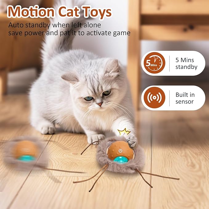 Interactive Cat Toys for Indoor Cats, Electric Cat Mouse Toy, Automatic Kitten Toys for Bored Indoor Adult Cats, Motion Activated, Fast Rolling On Carpet, USB Rechargeable