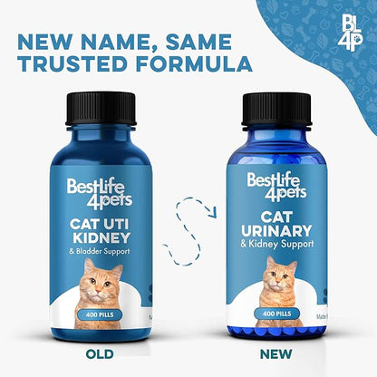 Cat UTI Remedy & Kidney Support for Cats, Natural Urinary Tract Infection and Cat Bladder Crystals Treatment Helps Flush Out Kidney Stones, Clears Infection, & Improves Kidneys Health, 400 Tiny Pills