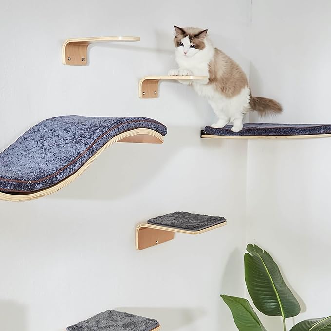 LIORCE Wall Mounted Corner Cat Bed - Cat Shelf with Comfortable Cushion - Minimalistic Cats Furniture for Indoor Cats - Climbing Perch for Wall,Cream
