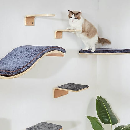 LIORCE Wall Mounted Corner Cat Bed - Cat Shelf with Comfortable Cushion - Minimalistic Cats Furniture for Indoor Cats - Climbing Perch for Wall,Cream