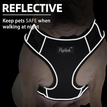 PUPTECK Small Dog Harness and Leash Set, No Pull Adjustable Puppy Cat Harness, Reflective Soft Mesh Pet Vest Small Sized, Black, XS