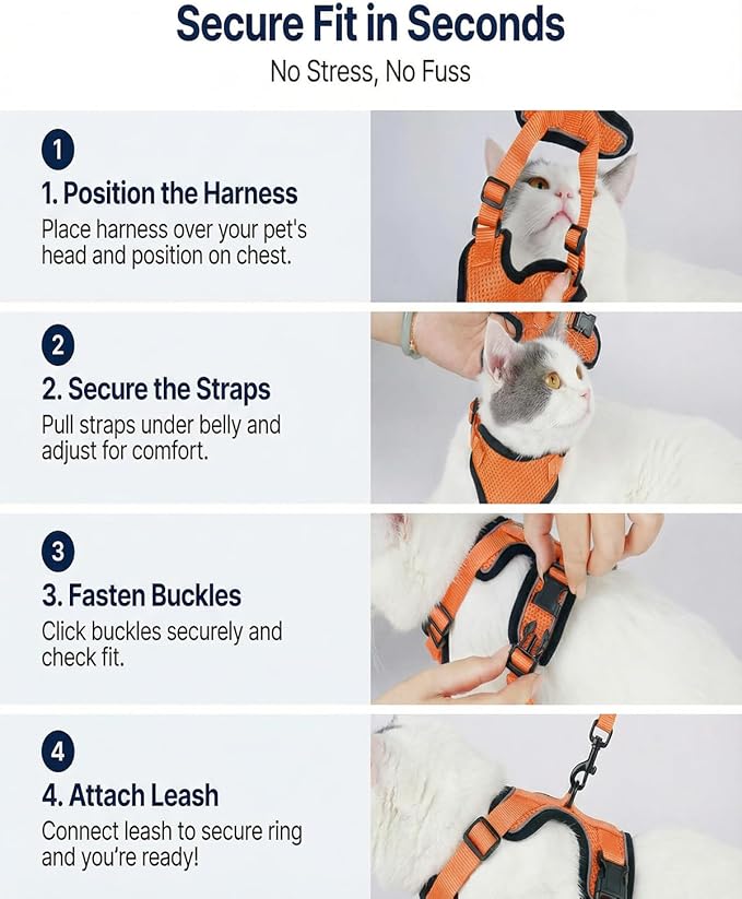 Luxelle 2 Pack Escape-Proof Cat Harness and Leash Set for Walking – Adjustable No Pull Soft Vest with Easy-Wear Buckle, Reflective Straps, Breathable Mesh – Outdoor Travel Harness for Cats & Kittens