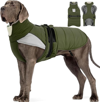 MIGOHI Thermal Large Dog Fleece Jacket - Rainproof Coat for Large Dogs, Thick Dog Winter Coat,Snow Jacket for Dogs Windproof for Hunting Camping,Windy Chilly Days,Doberman,Great Dane,3XL,ArmyGreen