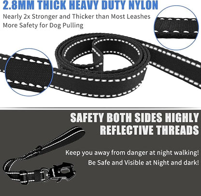 Strong Heavy Duty Dog Leash - Adjustable 15"-18" Reflective Nylon Training Leash with Padded Handle & Frog Clip, Traffic Control for Large Medium Dogs No Pull Walking Black