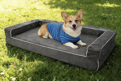 Mama halo Orthopedic Dog Bed with Memory Foam, Waterproof Liner, 3-Sided Bolster Design, Plush Gray, Machine Washable Cover, 34 x 22 Inches (Plush Gray, Medium)