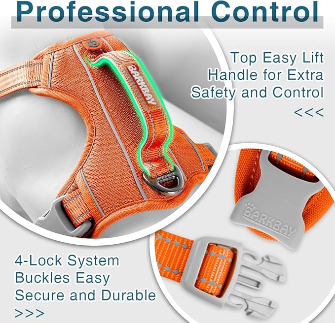 BARKBAY Dog Harness No Pull with ID Tag Pocket - Heavy Duty, Reflective, Easy Control for Large Dogs(Orange,XL)