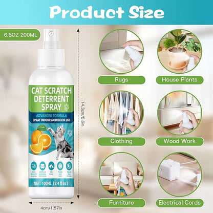 KODASNY Cat Deterrent Spray, Natural Non-Toxic Cat Repellent Spray, Indoor & Outdoor Pet Training Cat Anti-Scratch Spray for Furniture, Carpet, Sofas, Curtain Protection, No Trace Formula (200 ML)