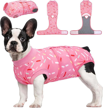 Kuoser Dog Surgery Suit, Comfy Dog Recovery Suit Female Doggie Onesie for Surgery, Post Op Protective Onesie, Soft E-Collar Alternative for Cats & Puppies, PinkRibbon XS