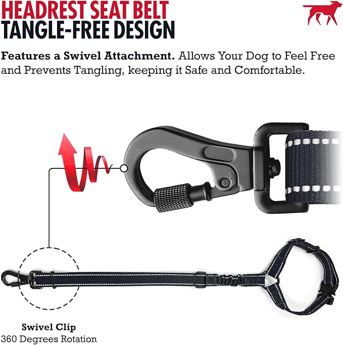 Tuff Pupper Dog Seat Belt for Car Headrest | Adjustable Length Dog Car Harness Restraint | Heavy-Duty Aviation Aluminum Carabiner & Tactical Buckle | Universal Fit for Small, Medium & Large Dogs