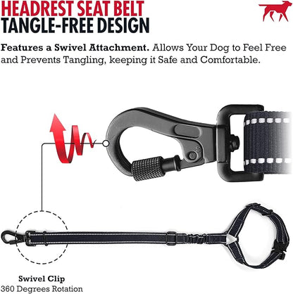 Tuff Pupper Dog Seat Belt for Car Headrest | Adjustable Length Dog Car Harness Restraint | Heavy-Duty Aviation Aluminum Carabiner & Tactical Buckle | Universal Fit for Small, Medium & Large Dogs