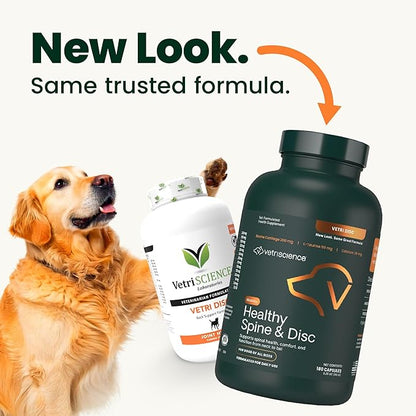 VetriScience Healthy Spine & Disc Easy-Open Capsules, Back and Spinal Support Chondroitin and Taurine Supplement for Dogs, Perfect for Dachshunds, Corgis, Frenchies, Basset Hounds & More, 180 Count