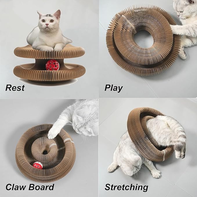 Comasua Cat Toy,Magic Organ Cats Scratcher Board,Foldable Accordion Toys with Ball (2pc)