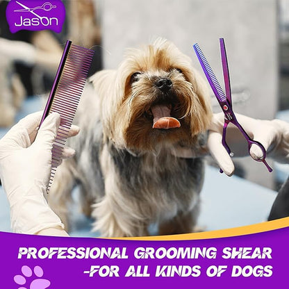 JASON Grooming Scissors for Dogs - Sharp Thinning Dog Shear with Muffler Pad, Stainless Steel Dog Grooming Shears Professional Texture Scissors for Pets Christmas Gift