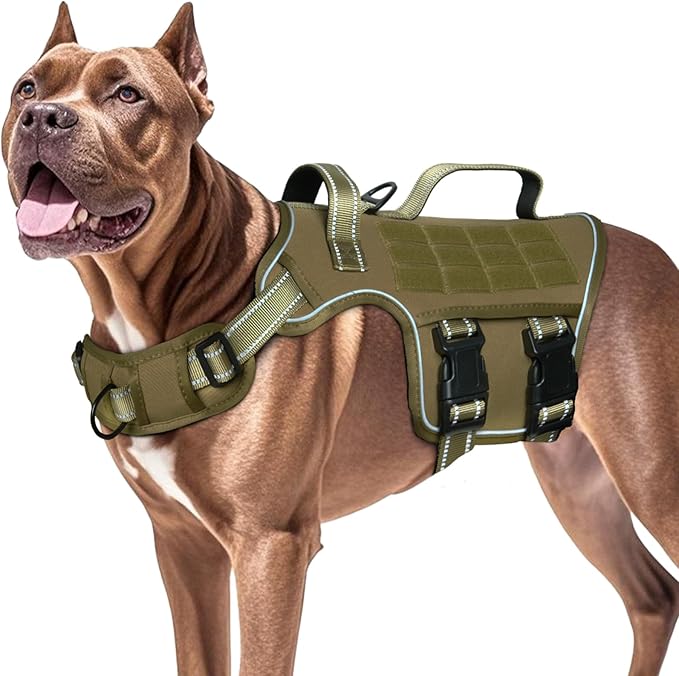 Dog Harness for Large Dogs Heavy Duty, No Pull Tactical Dog Harness with Molle System, Easy On and Off Service Dog Vest, Breathable Padded, Adjustable Reflective Pet Vest for Walking Hiking Training