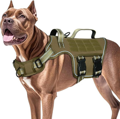 Dog Harness for Large Dogs Heavy Duty, No Pull Tactical Dog Harness with Molle System, Easy On and Off Service Dog Vest, Breathable Padded, Adjustable Reflective Pet Vest for Walking Hiking Training