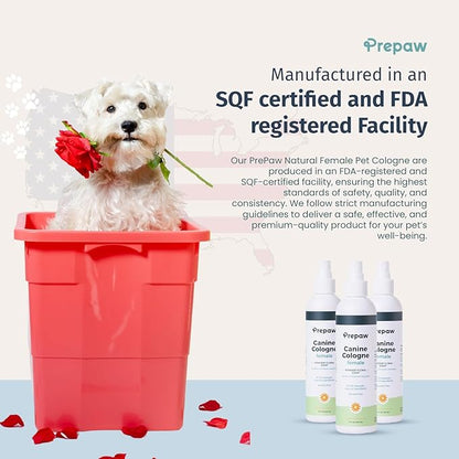 Prepaw Natural Pet Cologne - Powdery Floral Scent, 3-in-1 Deodorizing, Conditioning & Moisturizing Spray for Dogs & Cats - Long Lasting. Daily Use, 8 fl oz (Female Pet)