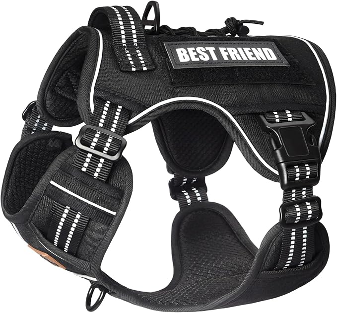 PET MARVEL Tactical Dog Harness for Large Size, No Pull Military Dog Vest with Easy Control Handle, Molle Hoop & Loop, Adjustable Reflective Reinforced Stich for Walking Training, Black