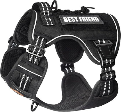 PET MARVEL Tactical Dog Harness for Large Size, No Pull Military Dog Vest with Easy Control Handle, Molle Hoop & Loop, Adjustable Reflective Reinforced Stich for Walking Training, Black