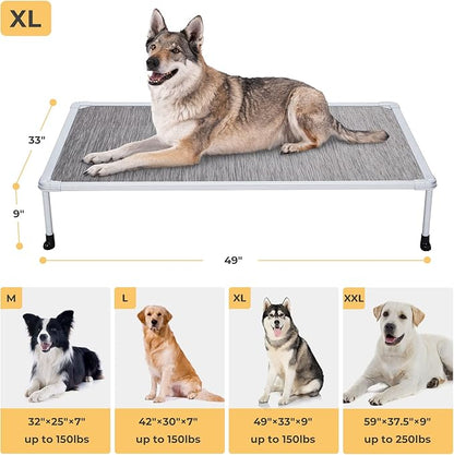 Veehoo Chewproof Elevated Dog Bed - Cooling Raised Pet Cot, Breathable Mesh, Washable & Non-Slip for large Dogs, Indoor/Outdoor, Black Silver Mat and Silver Metal Frame, 49x33inches (Model CWC2203B03)