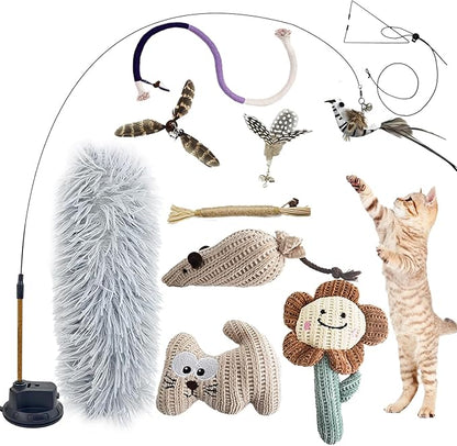 CUUOOT 7-in-1 Kitten Toys for Indoor Cats with Washable Adhesive Suction Cup, Hanging Interactive Cat Toys, Silvervine Stick and Sisal Chew Rope Catnip Teething Toy for Bored Kitten