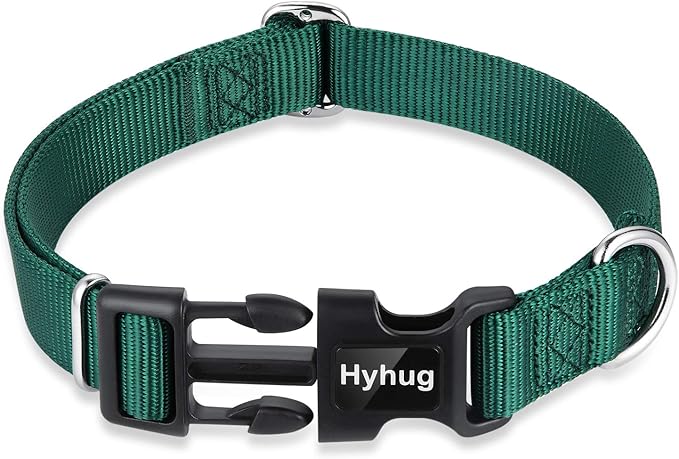 Hyhug Medium Dog Collar:Heavy-Duty Quick-Release Nylon Buckle, Adjustable & Durable, Cute Dog Collar (Medium, Dark Green)