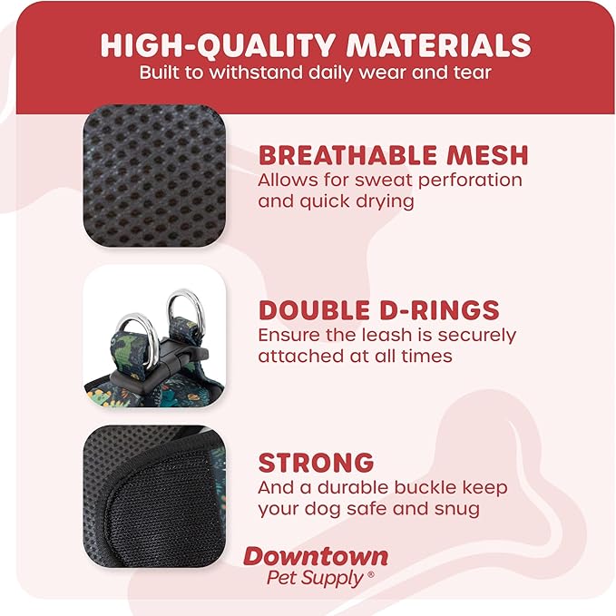 Downtown Pet Supply Step-in Dog Harness – No Pull, Adjustable Padded Mesh with Reflective Trim, Secure Buckle Strap – Comfortable & Breathable Small Dog Harness, X-Small, Dinosaur