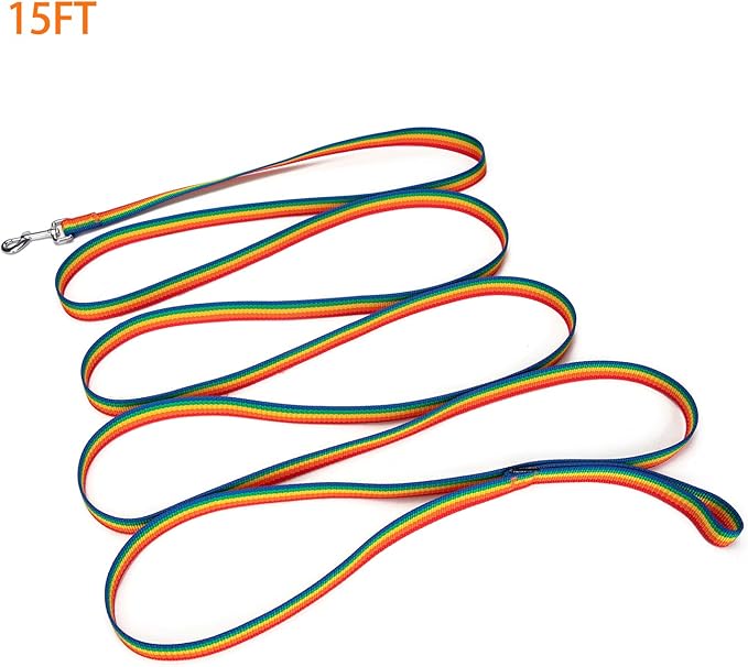 Siumouhoi Strong Durable Nylon Dog Training Leash, 1 Inch Wide Traction Rope, 6 ft 10ft 15ft Long, for Small and Medium Dog (Rainbow, 15 Feet)