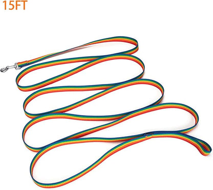 Siumouhoi Strong Durable Nylon Dog Training Leash, 1 Inch Wide Traction Rope, 6 ft 10ft 15ft Long, for Small and Medium Dog (Rainbow, 15 Feet)