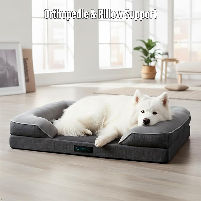 Orthopedic Egg-Shaped Sponge Dog Bed Medium Size Dog with Sides, Removable Cover and Non-Slip Bottom (Grey, 42 * 32 * 8.5)
