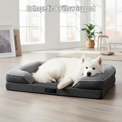 Orthopedic Egg-Shaped Sponge Dog Bed Medium Size Dog with Sides, Removable Cover and Non-Slip Bottom (Grey, 42 * 32 * 8.5)