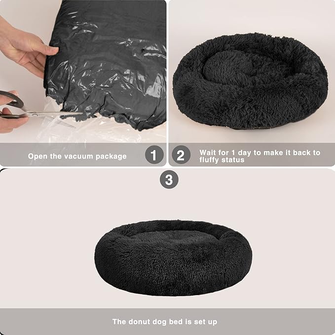 MFOX Calming Dog Bed (S/M/L/XL) for Medium and Large Dogs Comfortable Pet Bed Faux Fur Donut Cuddler Up to 15/30/50/90lbs