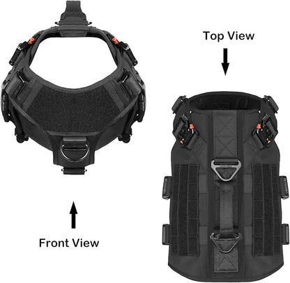 ICEFANG GN3 Tactical Dog Harness with 6X Buckle,Dog Molle Vest with Handle,3/4 Body Coverage,Hook and Loop Panel for ID Patch,No Pulling Front Clip (XL (32"-39" Girth), Black)