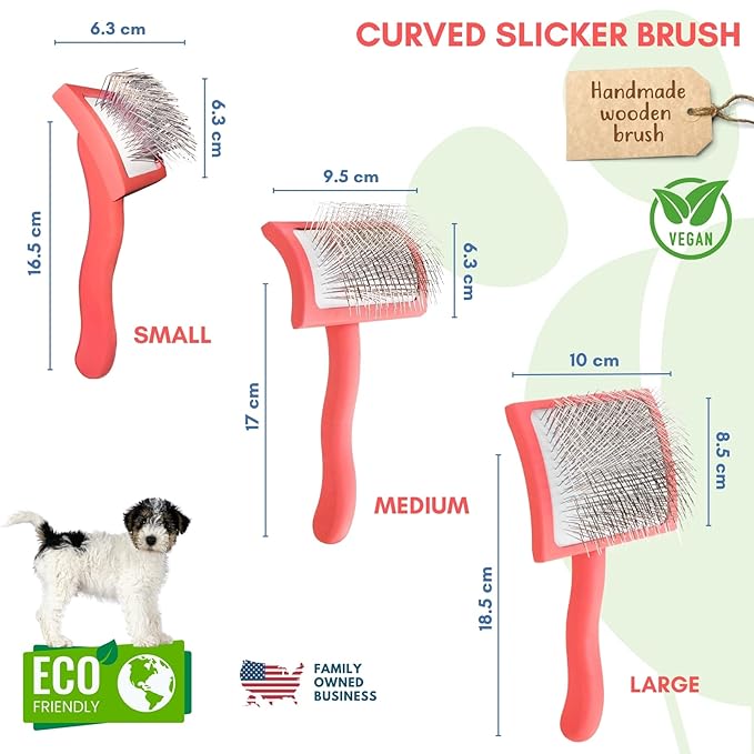 Pet Slicker Brush With Soft Massage Grooming Stainless Steel Pins - For Dematting, Shedding Fur, and Undercoat - Ideal Gift for Professional Pet Groomers - Long Slicker Brush (Coral, Curved Large)