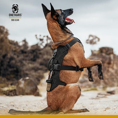 OneTigris Escape Proof Dog Harness, No Pull Dog Harness with Handles, Tactical Multi-Use Support Dogs Harnes for Large Dogs Everyday Wear Walking Hiking Training (Black, Large)
