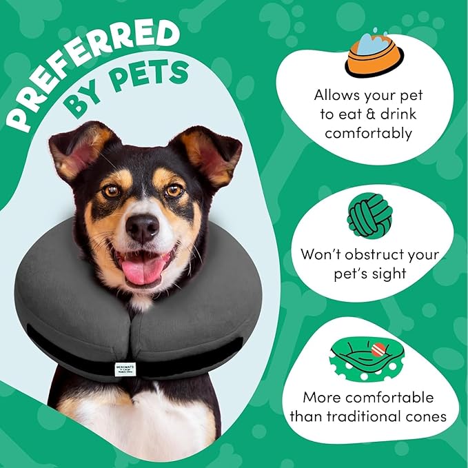 BENCMATE Inflatable Dog Cone Collar Alternative, Soft Dog Cone for Small Medium Large Dogs and Cats, Neck Recovery ECollar Donut Collar After Surgery (Medium+, Dark Grey)