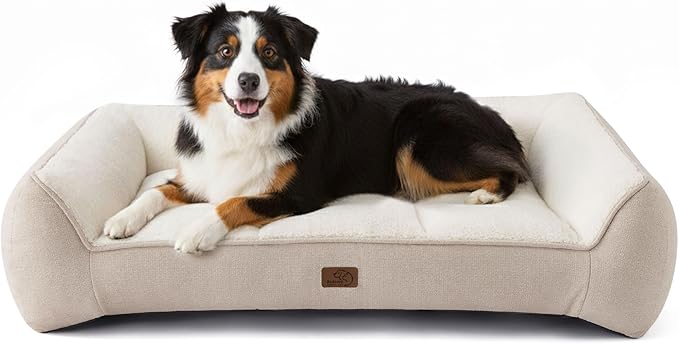 Bedsure XL Pro Orthopedic Dog Beds Large Sized Dog - Extra Thick Supportive Dogs Couch with Waterproof Washable Cover, Extra Large Comfort Pet Bed Sofa with Soft Sherpa and Nonskid Bottom, Beige