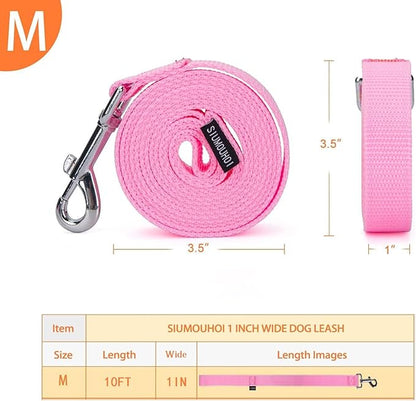 Siumouhoi 10 ft Strong Durable Nylon Dog Training Leash, Traction Rope, 1 Inch Wide, for Small and Medium Dog (Pink, 10 Feet)