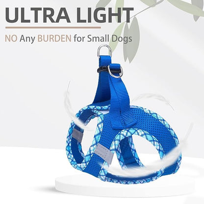 PUPTECK Dog Harness and Leash Set for Small Medium Dogs No Pull Step-in Soft Mesh Puppy Cat Vest Harnesses Reflective at Night, Blue M