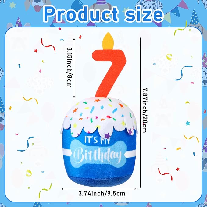 Dog Birthday Cake Toy Accessories for Girl Boy Gifts, Squeaky Plush Toy for Dog Birthday Party Decor Favor for Large, Medium and Small Dogs(7th,Blue)