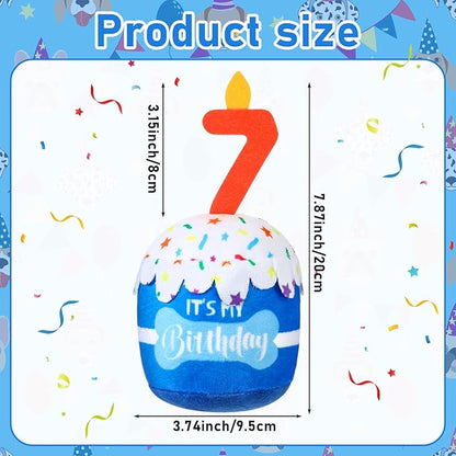 Dog Birthday Cake Toy Accessories for Girl Boy Gifts, Squeaky Plush Toy for Dog Birthday Party Decor Favor for Large, Medium and Small Dogs(7th,Blue)