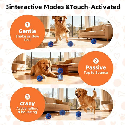 Interactive Dog Ball - Smart Dog Toy for Small & Medium & Large Dogs, Automatic Moving, Rotating & Bouncing, E-TPU Material, Interactive Dog Toys for Aggressive Chewers (Blue)