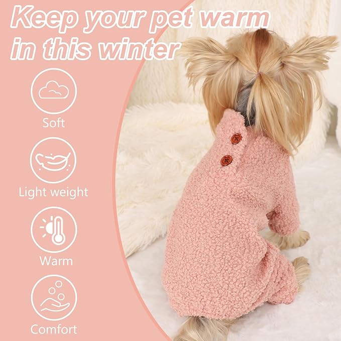Dog Sweaters for Small Dogs Winter Dog Pajamas Sized Dogs Boy Girl Fleece Pet Clothes Puppy Outfit 4 Legs Jumpsuits for Chihuahua Yorkie Cat Apparel, Pink, M