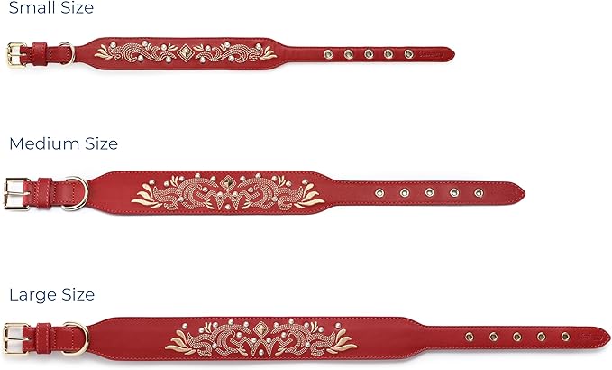 Blueberry Pet Western Leather Dog Collar - Genuine Leather with Floral Embroidery & Pearl Studs Adjustable 12-15 Inch Neck for Small Dogs, Comfortable and Stylish Pet Collar