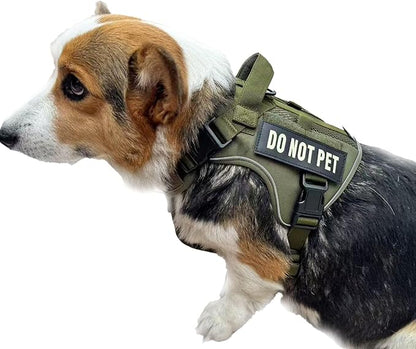 Tactical Dog Harness for Small and Medium Breeds, Air Dog Vest No Pull with Reflective Do Not Pet Patches, Breathable Dog Molle Vests for Training Walking Hunting Green