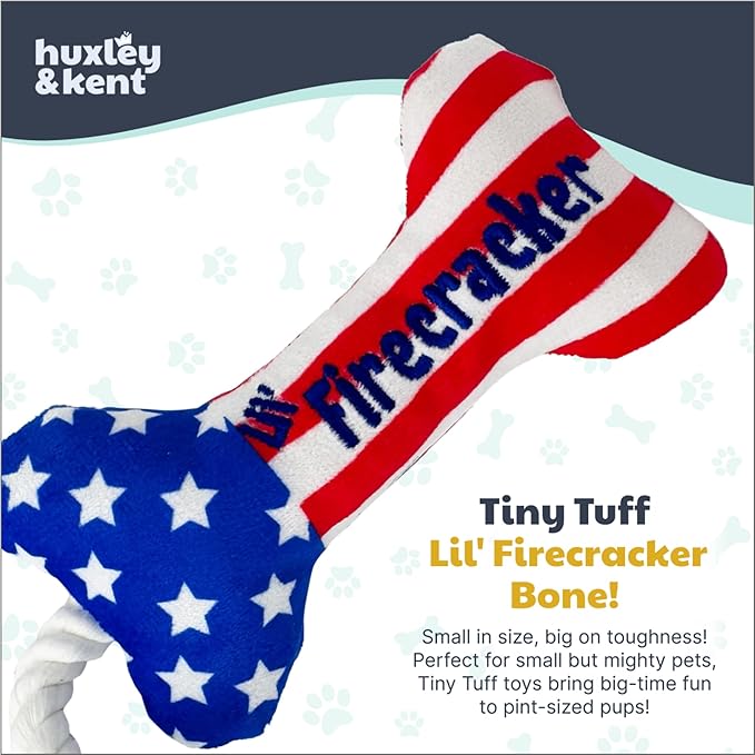 Huxley & Kent Interactive Crinkle Puppy Toys w/ Power Plush Tech - Cute Puppy Toy - Dog Toys for Enrichment ( Lil' Firecracker Bone, Small)