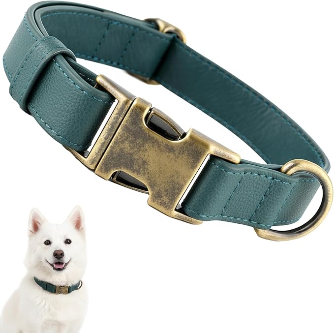 Dog Collars for Small Dogs Silicone Leather Dog Collars Soft Flexible Waterproof Odor-Proof Durable Thick Classic Adjustable Pet Puppy Collar (Green, Large (14.5-24" Neck))